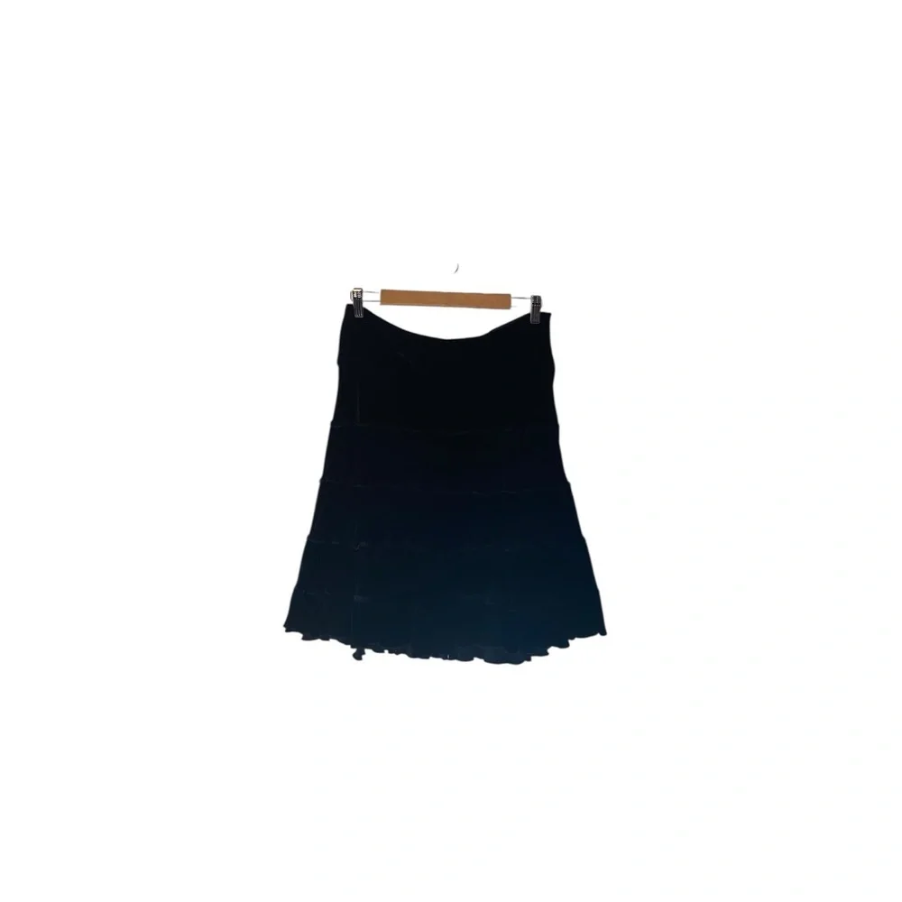 Bebe Black Velvet Tiered Full Party Skirt 80s whimsigoth dark romance